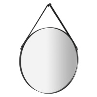 SAPHO - ORBITER zrkadlo guľaté s koženým popruhom, ø 70cm, čierna mat ORT070