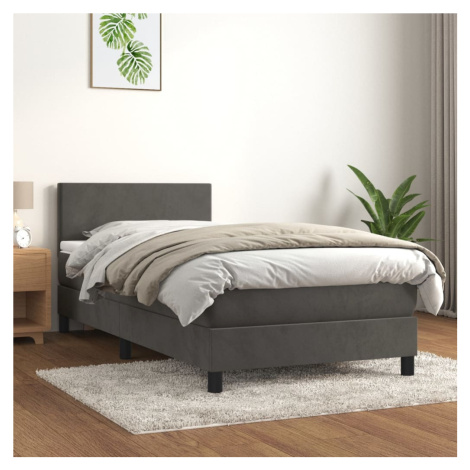 vidaXL Posteľný rám boxspring s matracom tmavosivý 90x190 cm zamat