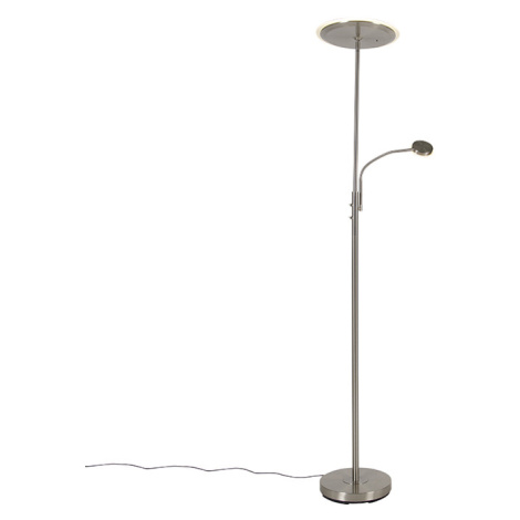 Moderná stojaca lampa z ocele vrátane LED s diaľkovým ovládaním a čítacím ramenom - Strela QAZQA