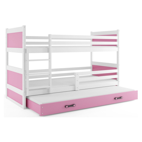 Expedo Poschodová posteľ FIONA 3 COLOR + matrac + rošt ZDARMA, 90x200 cm, biela/ružová