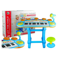 mamido  Detský keyboard s mikrofónom a stolčekom modrý