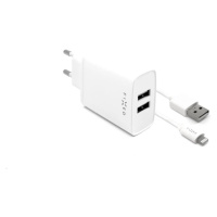 FIXED nabíjačka do siete, konektor 2x USB-A, kábel USB -> Lightning (MFI) dĺžka 1 m, 15 W, biela