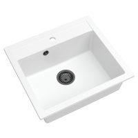 Sink Quality Ferrum, kuchynský granitový drez 565x510x205 mm + zlatý sifón, biela, SKQ-FER.W.1K6