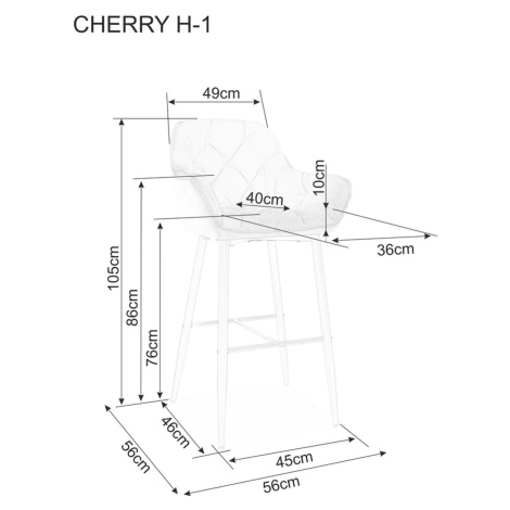 Signal Barová stolička CHERRY H-1 Velvet | sivá FARBA: Sivá / Bluvel 14