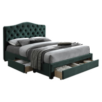 KONDELA Kesada manželská posteľ s roštom 180x200 cm smaragdová (Velvet)