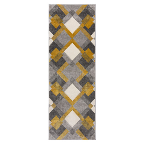 Běhoun Hand Carved Nimbus Grey/Ochre - 80x230 cm Flair Rugs koberce