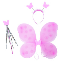 Motýlie krídla svetlo ružova s čelenkou a paličkou