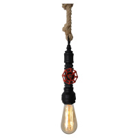 Závesná lampa Vintage s konopným lanom čierna