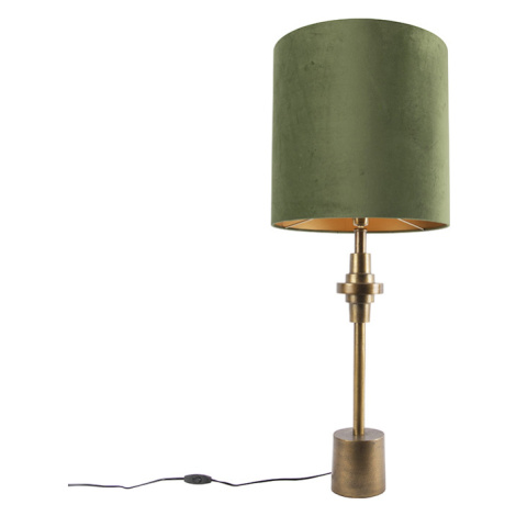 Stolová lampa bronzový zamatový odtieň zelený 40 cm - Diverso QAZQA