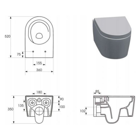 Cersanit Inverto závesná wc misa StreamOn 52 x 35,5 cm + pomaly-padajúce sedátko Slim SC, Biela,