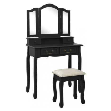 Toaletný stolík s taburetom Dekorhome Čierna,Toaletný stolík s taburetom Dekorhome Čierna vidaXL