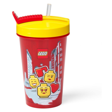 Červený téglik s žltým vekom a slamkou LEGO® Iconic, 500 ml