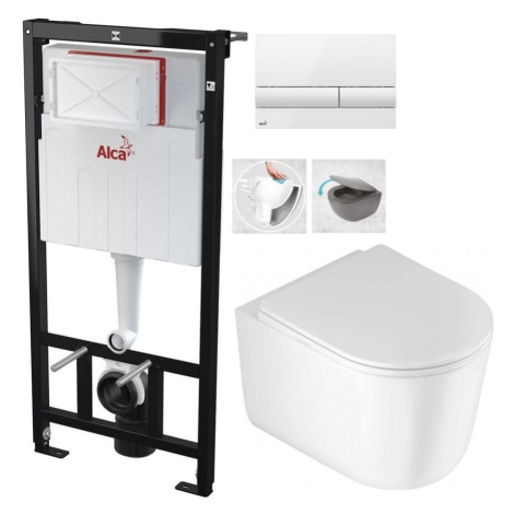 ALCADRAIN Sádromodul - predstenový inštalačný systém s bielym tlačidlom M1710 + WC DEANTE Jasmin