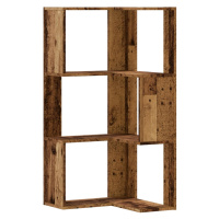 vidaXL Rohová knižnica 3 police staré drevo 50x50x102 cm kompoz. drevo