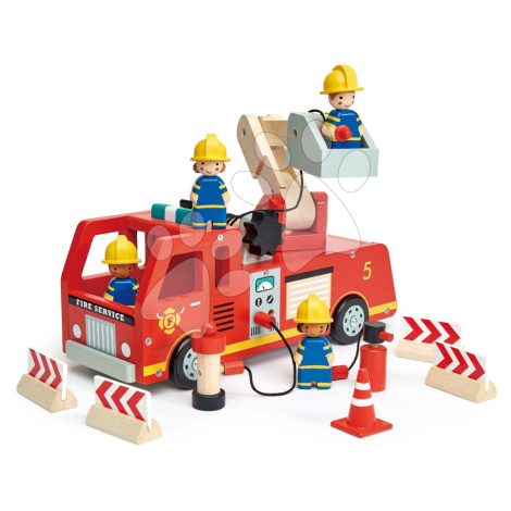 Drevené hasičské auto Fire Engine Tender Leaf Toys s funkčnou plošinou a 4 hasiči s doplnkami
