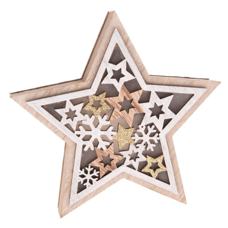 Drevená hviezda s LED svetlom Stellar, 16 x 15 x 3 cm