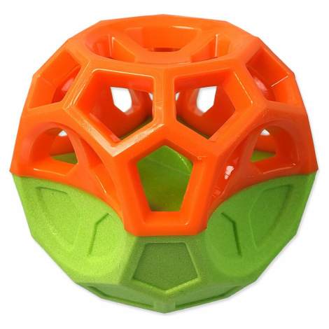 Hračka Dog Fantasy lopta s goemetrickými obrazcami pískacia oranžovo-zelená 8,5cm