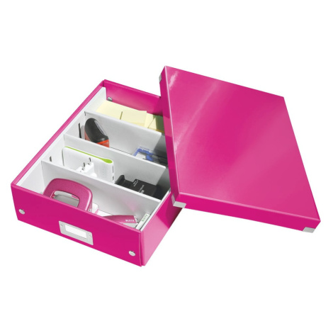Ružový kartónový úložný box s vekom 28x37x10 cm Click&Store – Leitz