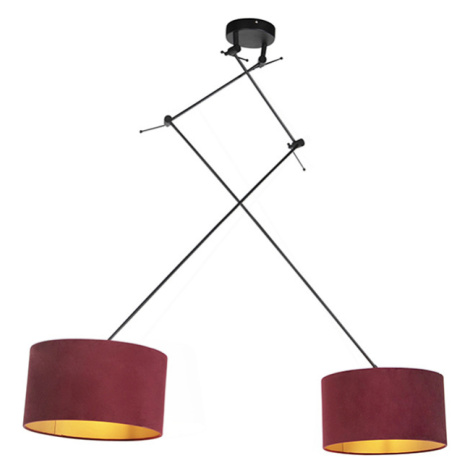 Závesná lampa so zamatovými odtieňmi červená so zlatou 35 cm - Blitz II čierna QAZQA