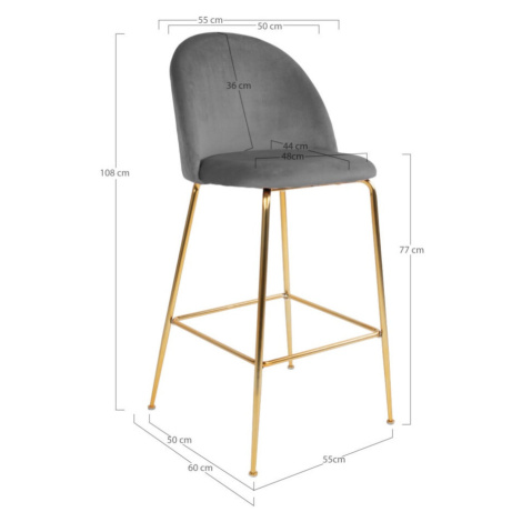 Norddan Dizajnová barová stolička Kristopher, sivá / mosadz
