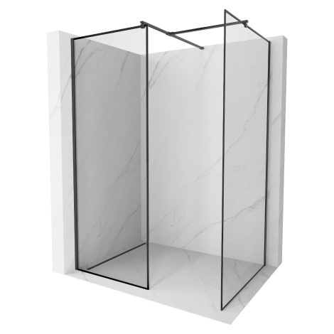 Mexen Kioto, 2-stenová sprchová zástena Walk-In 150 x 120 cm, 8mm číre sklo čierny vzor, čierny 