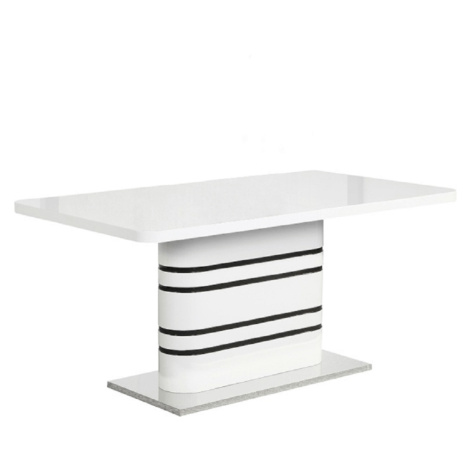 Jedálenský rozkladací stôl, biela vysoký lesk HG/čierne pásy, 160-200x90 cm, TUBAL Tempo Kondela
