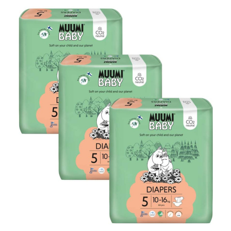 MUUMI Baby 5 Maxi+ 10-16 kg (132 ks), mesačné balenie eko plienok