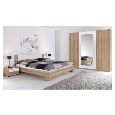 Spálňový komplet (skriňa, posteľ a 2 nočné stolíky), dub sonoma/biela, MARTINA Tempo Kondela