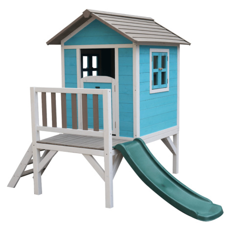 Drevený záhradný domček pre deti so šmykľavkou, modrá/sivá/biela, MAILEN Tempo Kondela