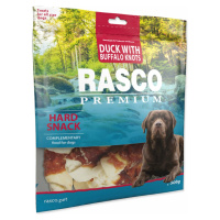 Pochúťka Rasco Premium byvolia koža s kačacím mäsom, uzly 5cm 500g