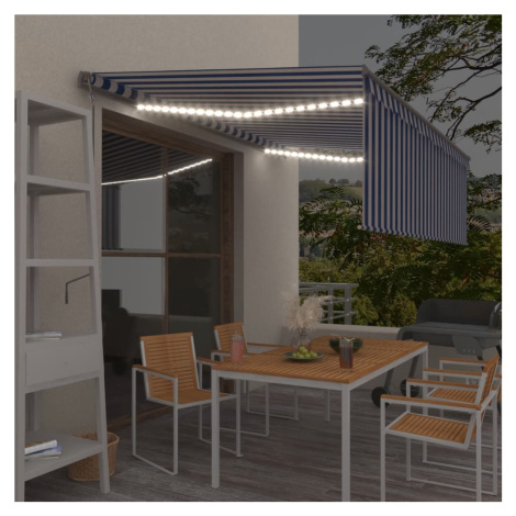 vidaXL Automatická markíza tienidlo&LED&senzor vetra 4x3m modro-biela