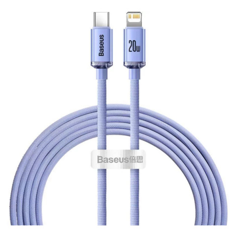 Kábel Baseus Crystal cable USB-C to Lightning, 20W, PD, 2m, violet (6932172602796)