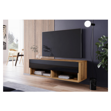 Expedo TV stolík MENDES A 100, 100x30x32, dub wotan/čierna lesk, s LED osvetlením