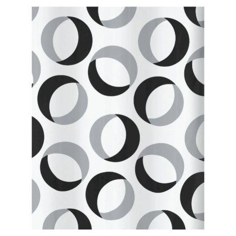Spirella sprchový záves RINGS, motív prstencov, sivo-čierny, 180 × 200 cm, polyester