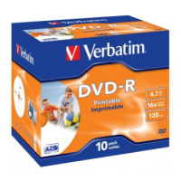 Verbatim DVD-R, Wide Inkjet Printable ID Brand, 43521, 4.7GB, 16x, jewel box, 10-pack, 12cm, pro