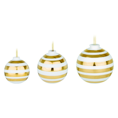 Súprava 3 bielych keramických vianočných ozdôb na stromček s detailmi v zlatej farbe Kähler Desi Kähler Design