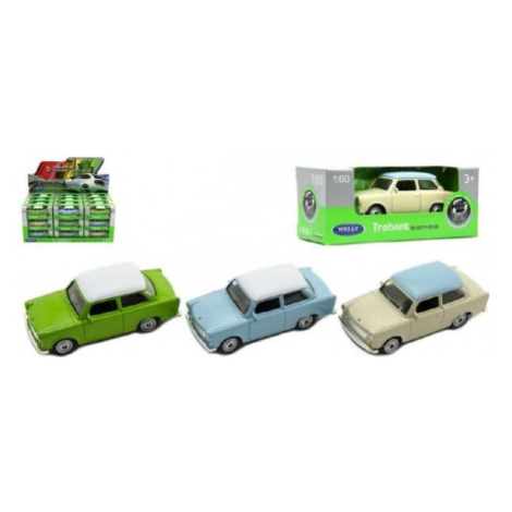 Auto Welly Trabant 1:60 kov 7cm voľný chod v krabičke - výber mix farieb