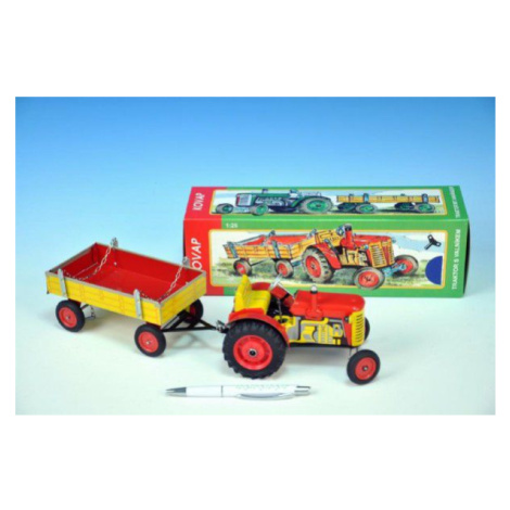 Traktor Zetor s valníkem červený na klíček kov 28cm Kovap v krabičce Teddies