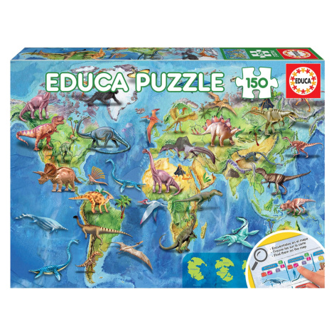 Puzzle mapa sveta Dinosaurs World Map Educa 150 dielov od 7 rokov