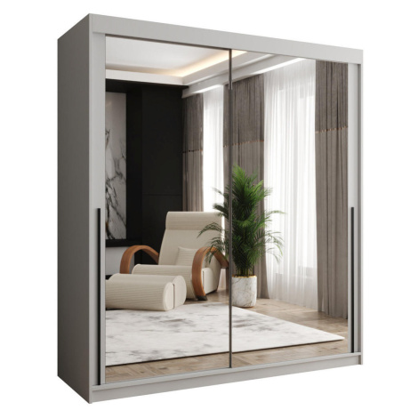 Home Collective ŠATNÍKOVÁ SKRIŇA S POSUVNÝMI DVERAMI so zrkadlom, šírka 180 cm, biela s čiernym 