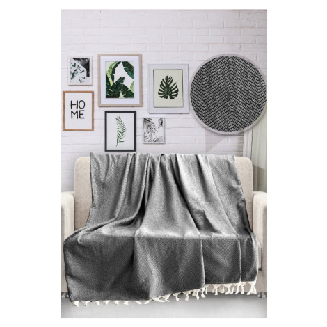 Čierny bavlnený pléd cez posteľ Viaden HN, 170 x 230 cm