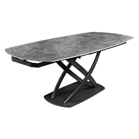 Estila Dizajnový sivý rozkladací jedálenský stôl Lutz s oválnou mramorovou doskou s bielymi žilk