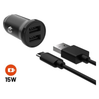 Set autonabíjačky FIXED s 2xUSB výstupom a USB/USB-C kábla, 1 meter, 15W Smart Rapid Charge, čie