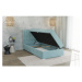 Svetlomodrá čalúnená jednolôžková posteľ s úložným priestorom s roštom 80x200 cm Bunny – Ropez