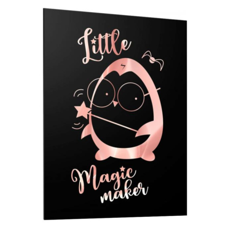 Čierny plagát pre deti so zrkadlovou grafikou ružového tučniaka