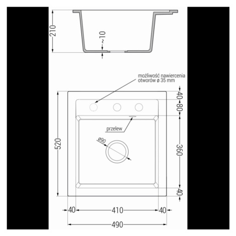 Mexen Vito, 1-komorový granitový drez 490x520x210 mm a drezová batéria Flora, biela, 6503-20-670