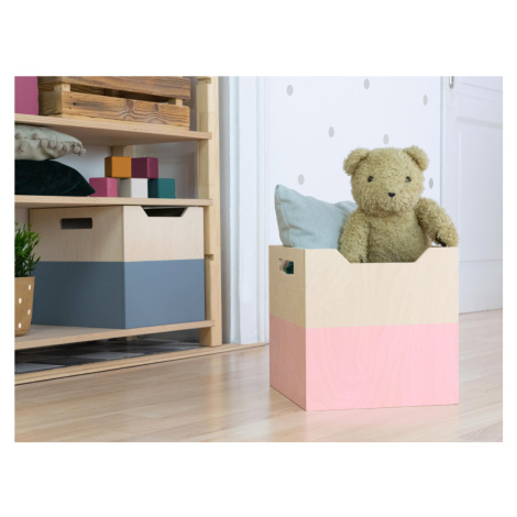 Benlemi Úložný drevený box BOKS so širokým výrezom Zvoľte farbu: Ružová, pololakovaná