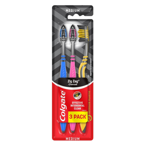 COLGATE Zubná kefka ZIG ZAG Charcoal Medium 3 ks