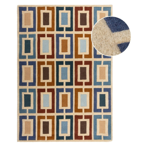 Modro-oranžový ručne tkaný vlnený koberec 80x150 cm Retro Blocks – Flair Rugs