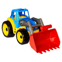 Traktor modrý s prednou červenou lyžicou